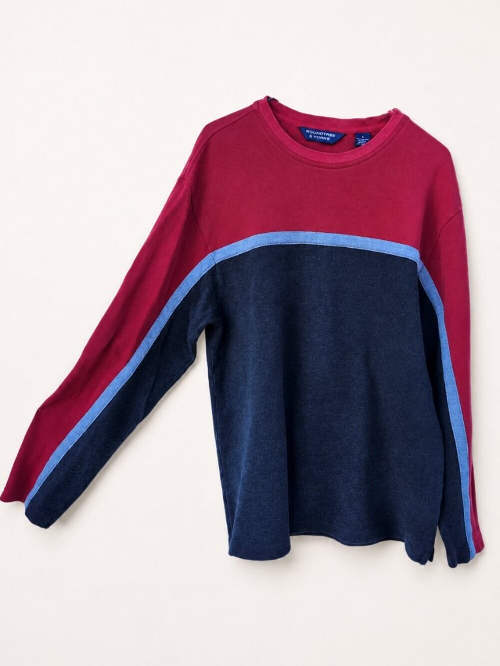 Roundtree & Yorke Maroon/Gray/Black Crew Neck Cotton Waffle Knit Pullover - L